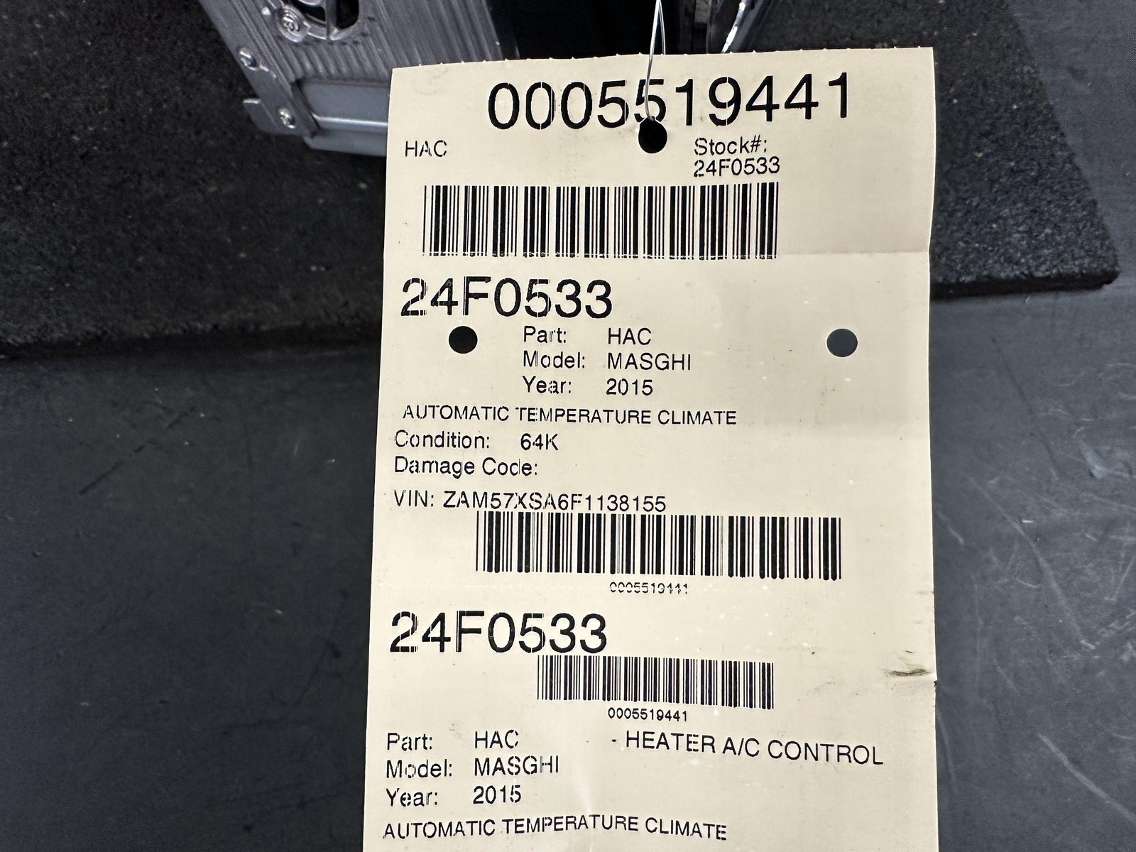 14-17 MASERATI GHIBLI AUTOMATIC TEMPERATURE CLIMATE CONTROL MODULE 06700310590