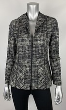 Lafayette 148 New York Blazer 6 Black White Full Zip Collar Long Sleeve