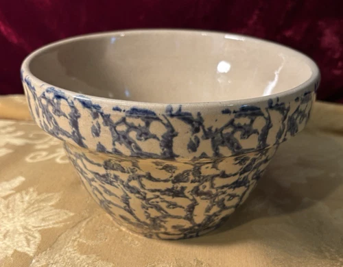Vintage Roseville Pottery RRP Co Blue Spongeware 7" Serving/Mixing Bowl Ohio