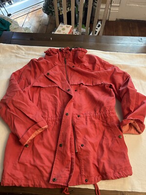 Ann taylor Loft jacket coat rain XL peach orange lined zipper snap