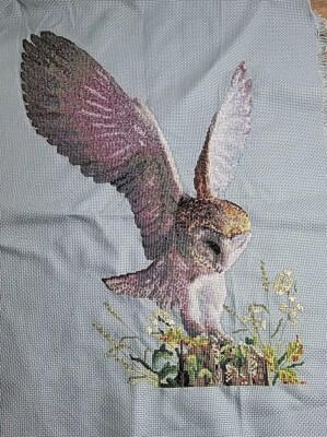 Beautiful Owl Counted Cross Stich Ready To Mat And Frame 20x 15