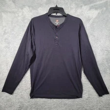 Castelli Henley Shirt Mens Large Navy Blue Cotton Blend Long Sleeve Logo