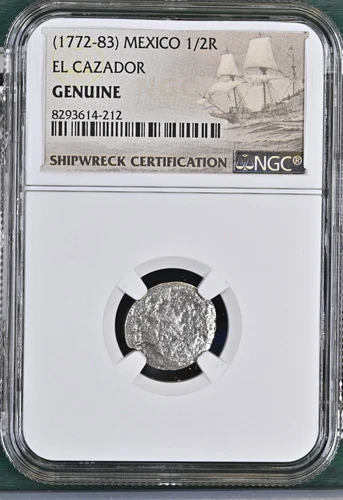 1772-1783 Mexico 1/2 Real El Cazador Silver Shipwreck Coin NGC Graded #212
