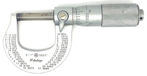 Mitutoyo 202-104 Micrometro Esterno, Pollici, Ditale Attrito, Gamma 0-1” .0001”