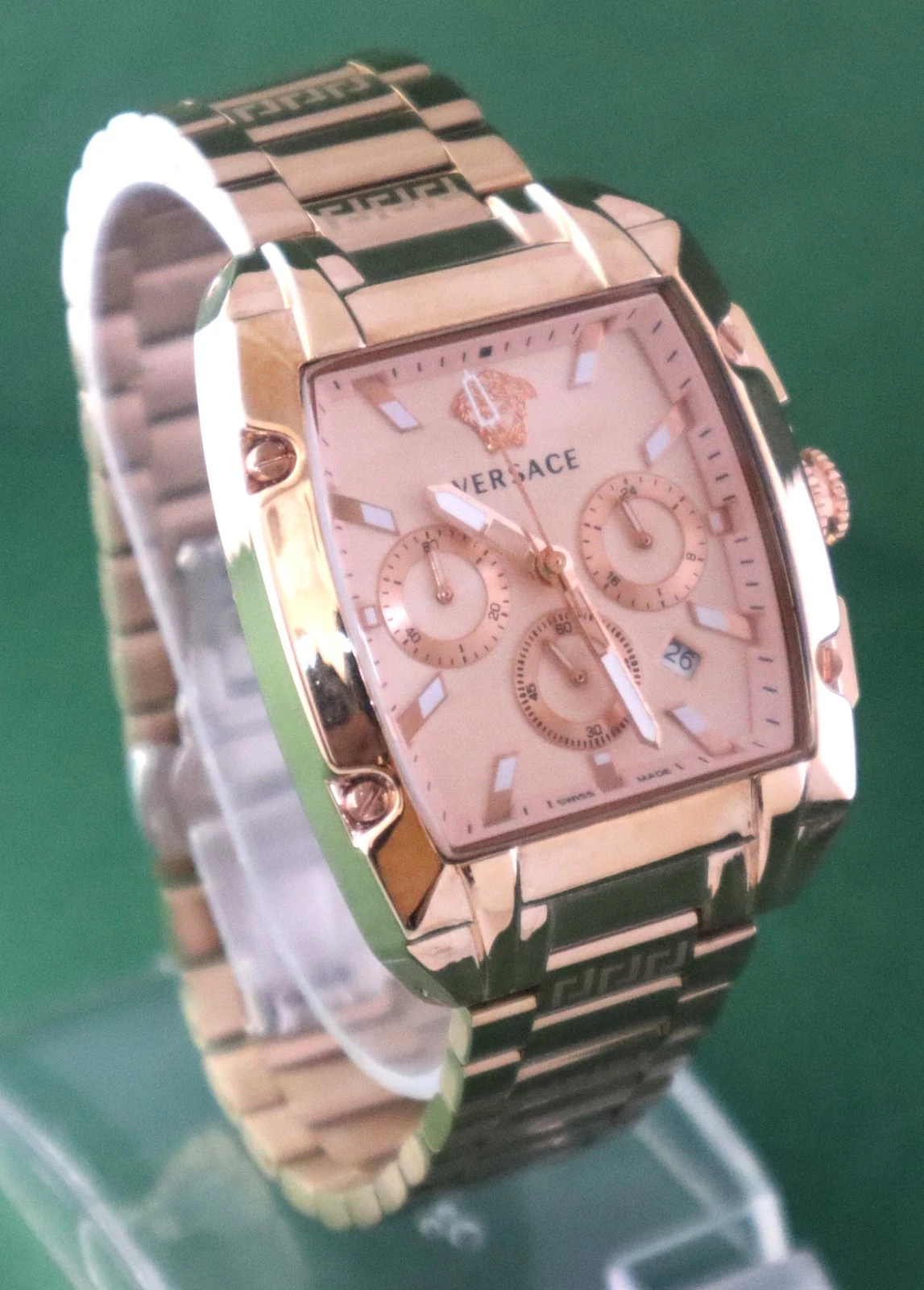 Orologio da Polso Lusso Versace Quarzo Uomo Cronografo Quadrante Oro Rosa Cinturino Acciaio