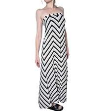Bebe Chevron Maxi Dress Black White Tan Striped Jersey Knit Boho Y2K Small