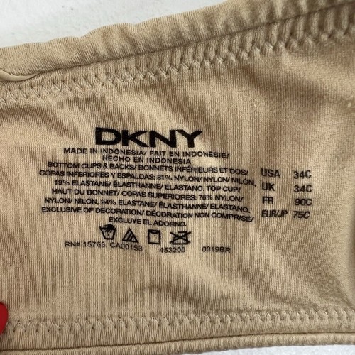 DKNY Sz 34C Bra 453200 T-Shirt Padded Fusion Perfect Underwire Beige Microfiber - Picture 12 of 13