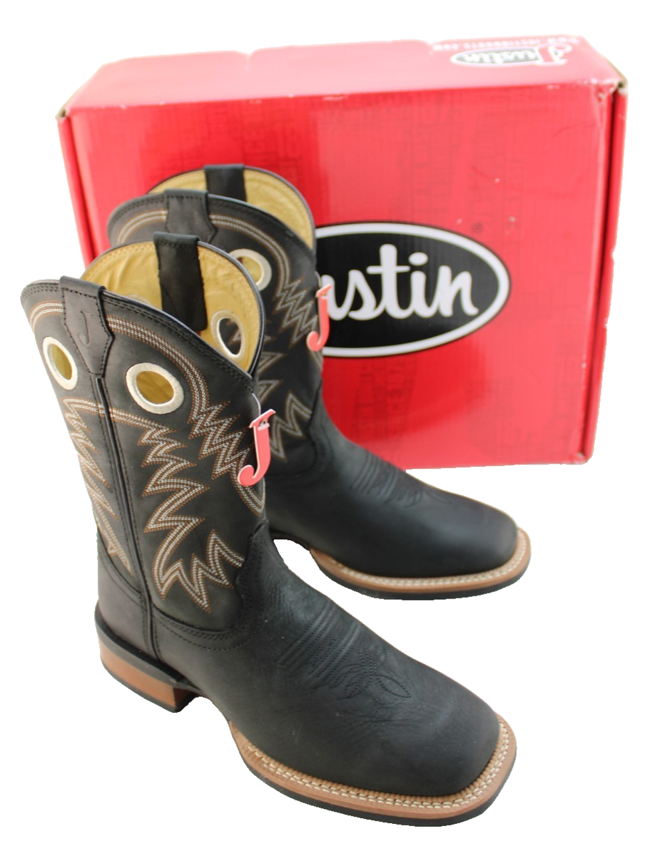 Justin Boots Mens Size 9 D Black Leather Western Workwear Pull On Oil Resisting Justin Men main image 3