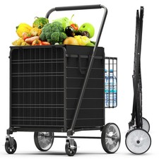 5.7 Cu Ft Folding Shopping Cart - 600 LB Capacity Grocery Cart with 360 Brak...