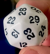 Vintage Opaque White/ Black  D30  D&D RPG Gaming Die (Koplow 30mm)