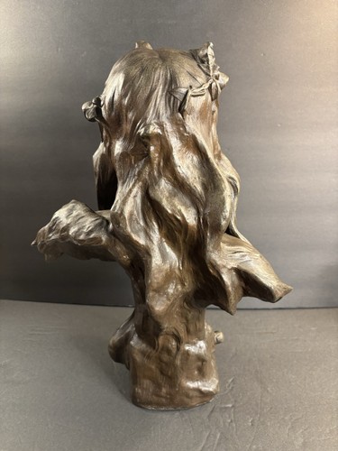 Antique Metal Girl Bust /Signed/Titled Chloe/Art Nouveau/Statue/France C.19100 - Picture 5 of 14
