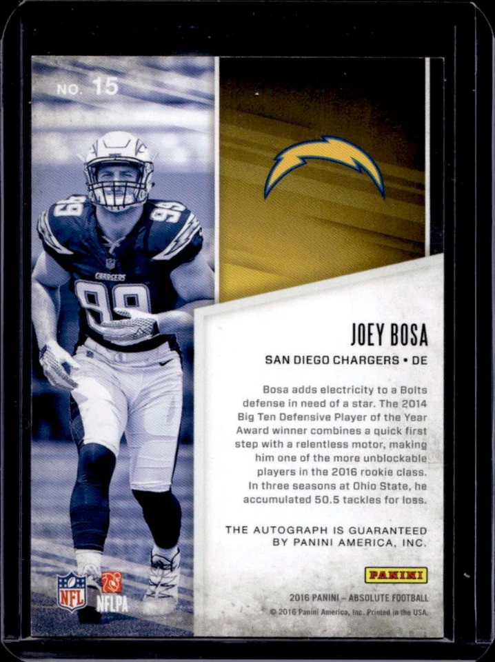 2016 Absolute Joey Bosa Absolutely Ink Black Gold RC Auto #2/25 Chargers - Image 2 of 2