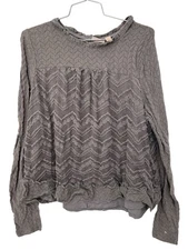 LOGO Lavish by Lori Goldstein Long Sleeve Crewneck Lace Top Size XL Smoked Pearl