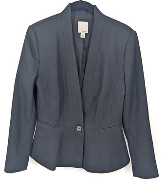 Halogen Blazer Jacket Womens 6P Black Textured Single Button Peplum Lined Career