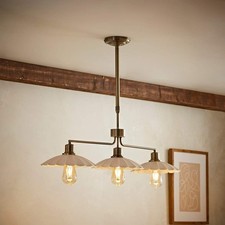 3 Drop Ceiling Light Fitting metal bar Over Diner Scallop Cream Pendant Shades