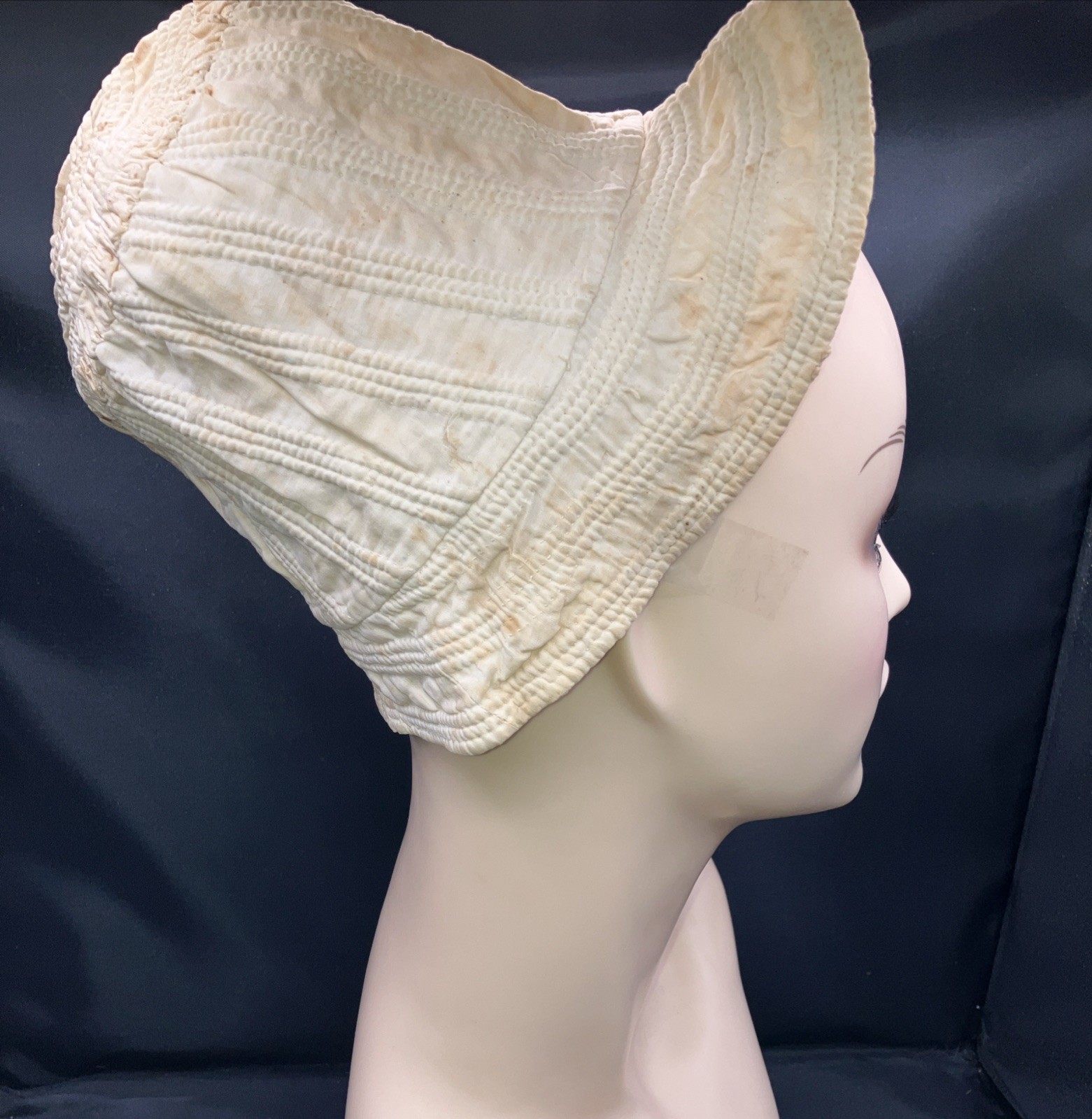 Rare Dated 1816 Bonnet w Note Regency Cotton Stit… - image 1