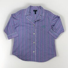 Lauren Ralph Lauren Women s Pajama Top XL Purple Striped Button Down Cotton