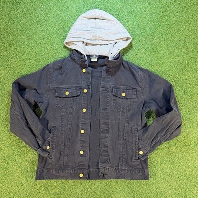 LRG Lifted Research Group Hoodie Jacket Men's Large Black Denim Button Front