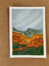 ACEO original artist trading cards watercolor landscape sunset sky autumn art