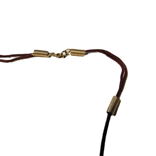 Handmade Pendant Necklace Wood Floral Maroon Cord Gold-Tone Wire Coils 18" - Picture 3 of 4