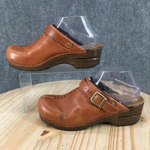 Dansko Ingrid Shoes Womens 39 Casual Slip On Wedge Mule Clogs Brown Leather