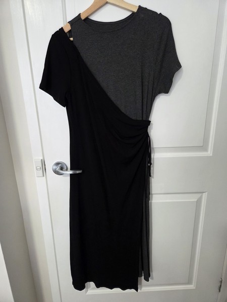 Dref by D Women's Colourblock Round Neck Side Tie Cap Sleeve Midi Dress M