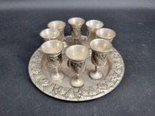 Antique Silver Plated Kiddush Set Tray 8 Small Cups Judaica / Jewish Incomplete