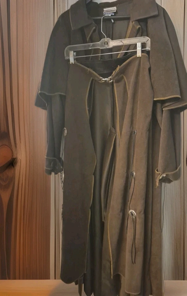 The Forum Cowboy Duster & Chaps Western Trench Coat Faux Suede  Costume L  - Image 2 of 4
