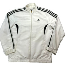 Vintage Adidas Full-Zip Windbreaker Jacket In White With Black Stripes - Size M