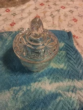 Vintage MCM Anchor Hocking EAP Clear Glass Star of David Covered Sugar Dish Bowl