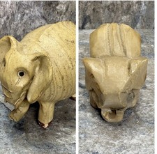 2 x Vintage Carved Stone/clay Elephants  ornaments collectible statue