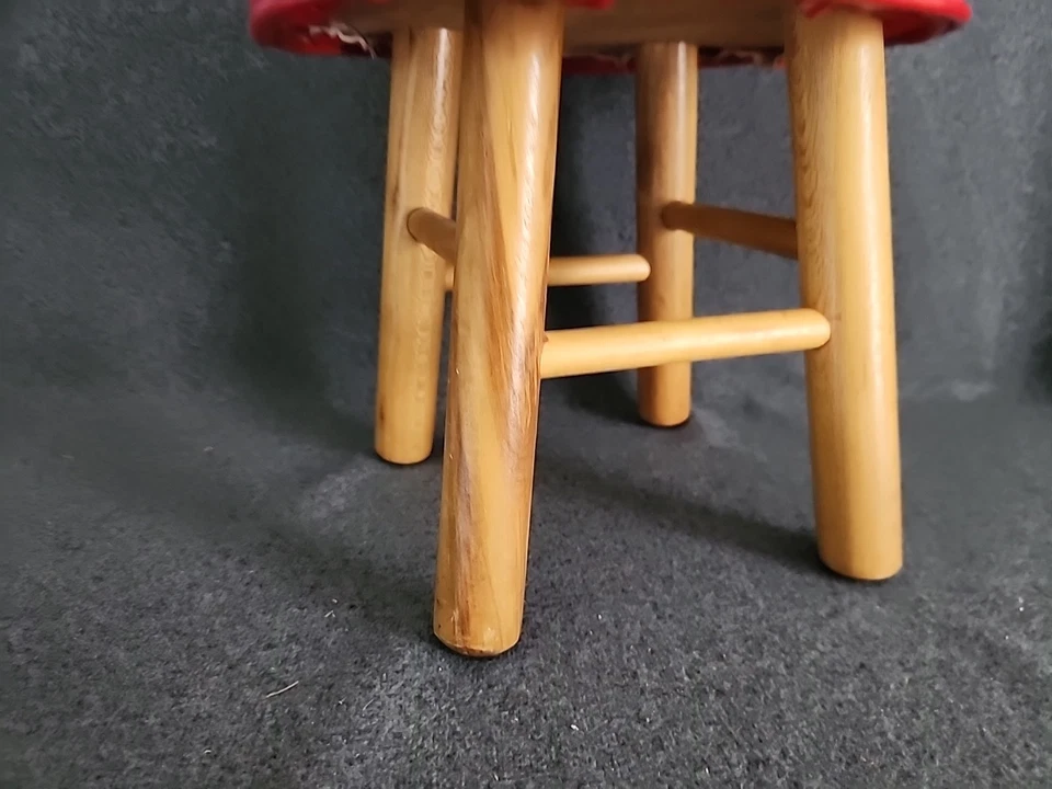 Taburete otomano pequeño Mid Century de vinilo azul retro imitación cuero MCM Foto 2 de 4