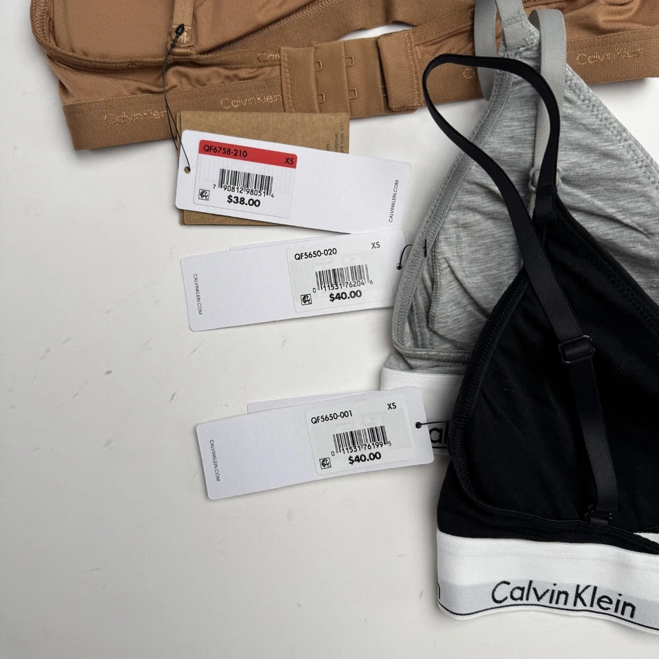Lot of 3 Calvin Klein Womens Triangle Bralette Black Brown Gray Wireless XS NWT - Image 3 of 3