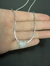 Vintage Swarovski Swan Crystal Heart Pendant Silver Tone Necklace Signed Nice