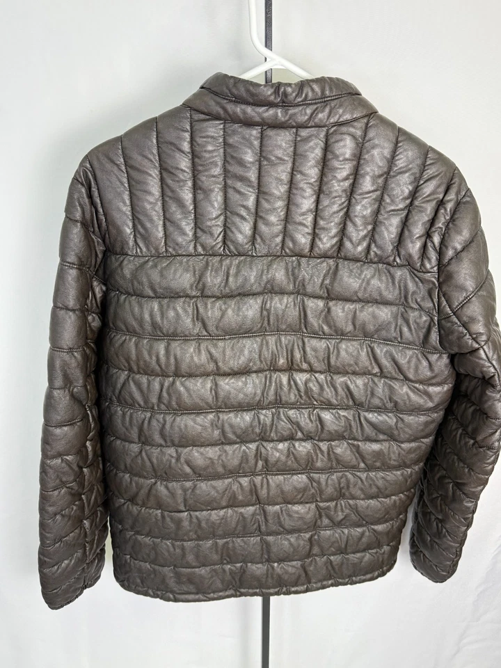 Tommy Hilfiger Chaqueta, Imitación Cuero Puffer, Marrón Acolchado Moto Chaqueta, Cremallera Frontal Foto 3 de 4