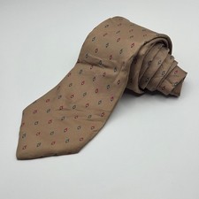 Christian Dior Mens Silk Tie Tan Geometric Diamond Pattern Vintage USA Made
