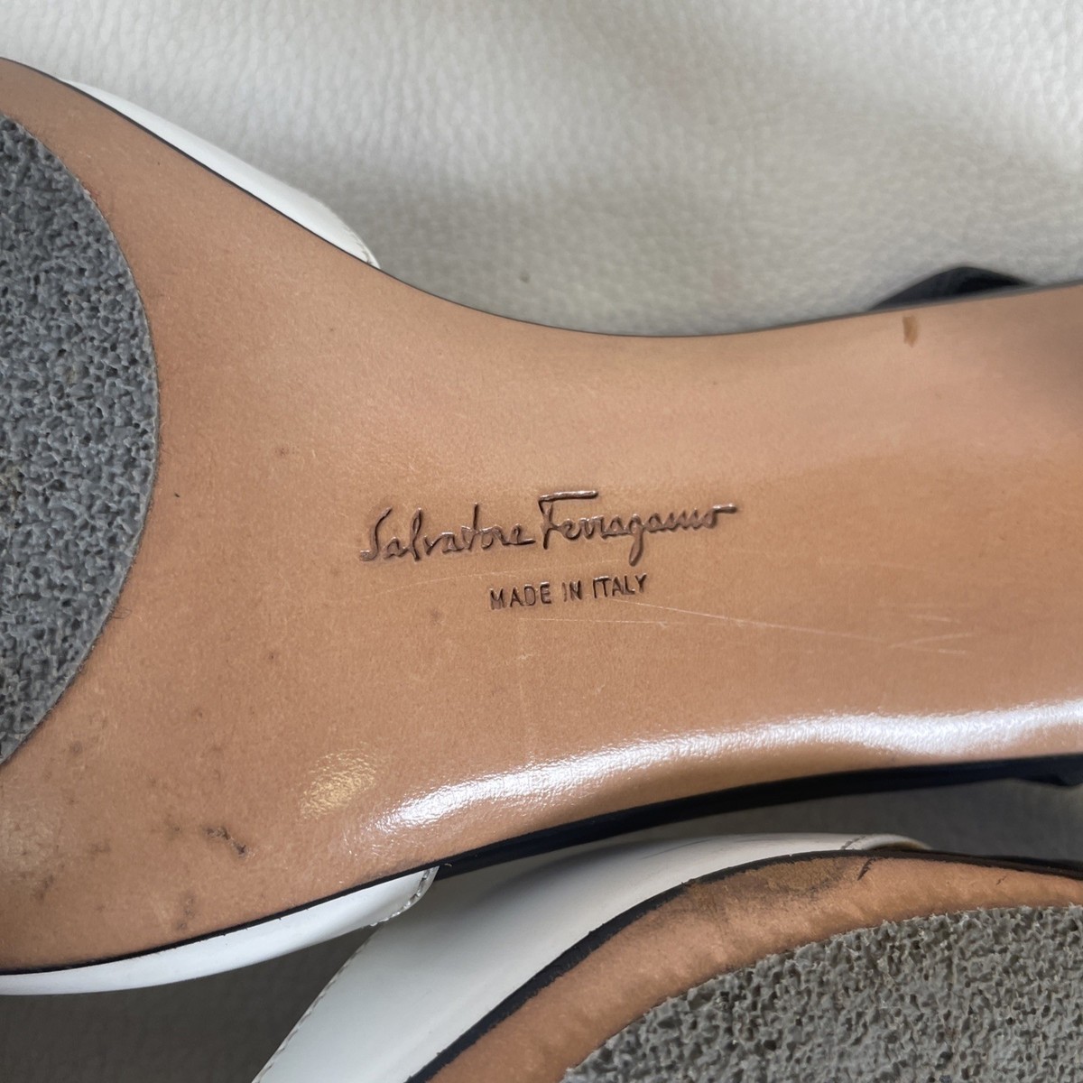 Vtg Salvatore Ferragamo Shoes Beige & Black Sling Back Sz 8
