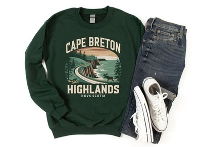 Cape Breton Highlands Nova Scotia Crewneck Sweatshirt, Cabot Trail Scenic Drive