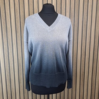 White Label The White Company Pullover Ombre Sparkle V-Neck UK M Grau Silber