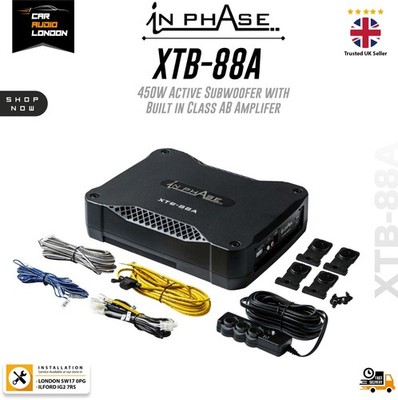 In Phase XTB-88A 450W Aktiv Subwoofer Slim Untersitz Bass Box Einbau Verstärker