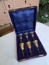 Vintage Mini Goblet Set of 6 w/ Purple Velvet Case – Silver-Plated Cordials