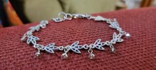 Flat Leaves Or Birds Silver Tone Clear Rhines...