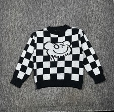 Women’s Crazy Funky Checkered Pattern Chunky Knit Jumper Size S Black/White