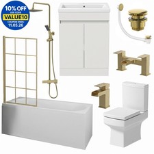 Complete Bathroom Suite Brass Bath Shower Screen Basin Vanity Taps Toilet 1700