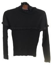 C20 - EUC Mimisol Made In Italy Black Rib  Openwork Ruffle Sweater Girls 12Y