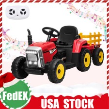 Electric 12V Kids Ride on Tractor Battery-Powered Remote Control Music Trailer