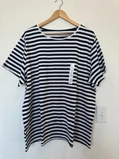 CROFT & BARROW Navy/White Tan/White Striped TOP 3X 100% Cotton Short Sleeve NEW