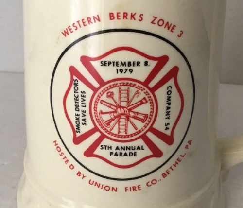 CERAMIC 1979 FIREMAN HAT LID (Cast) 2pc STEIN Union Fire Company 54, Buntingware - Picture 8 of 10