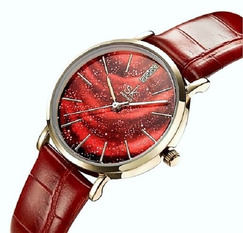 SK Women Fashion & Elegant watch Miyota Quartz Movement Red Leather Bracelet - Picture 6 of 6