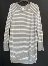 Workshop Dress Women Small Gray White Stripes  Shirt Dress Stretch Casual Ladies